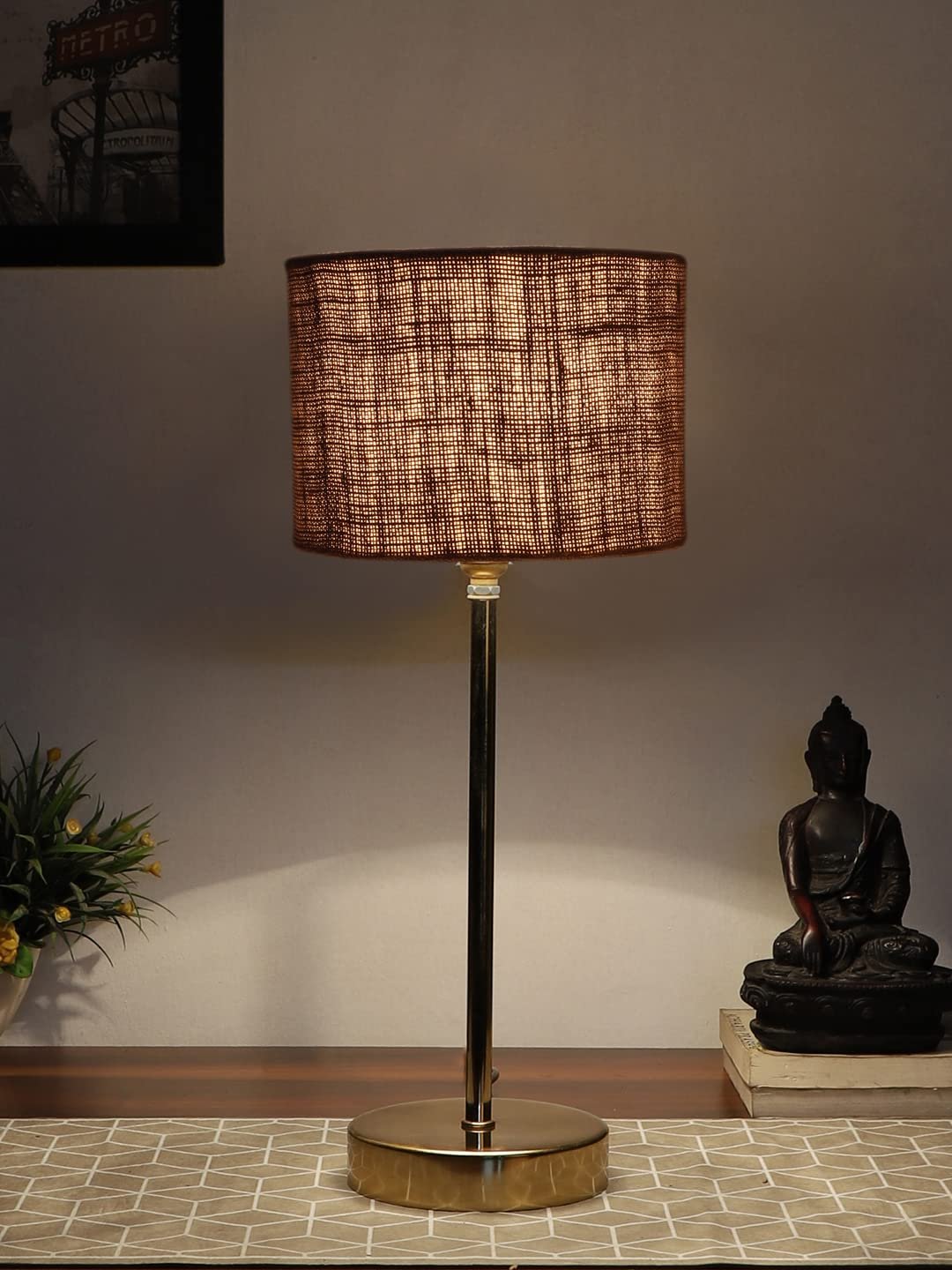Grey Jute with Metal Gold Table Lamp(Z)