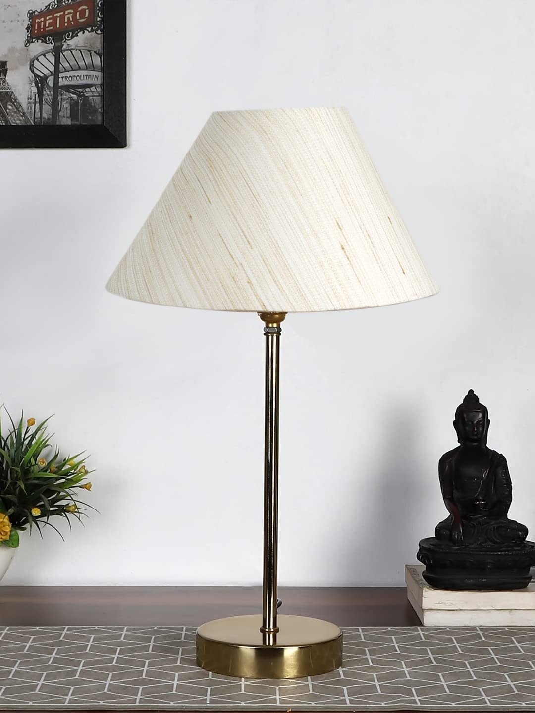 Off-White Cotton with Metal Gold Table Lamp(AD)