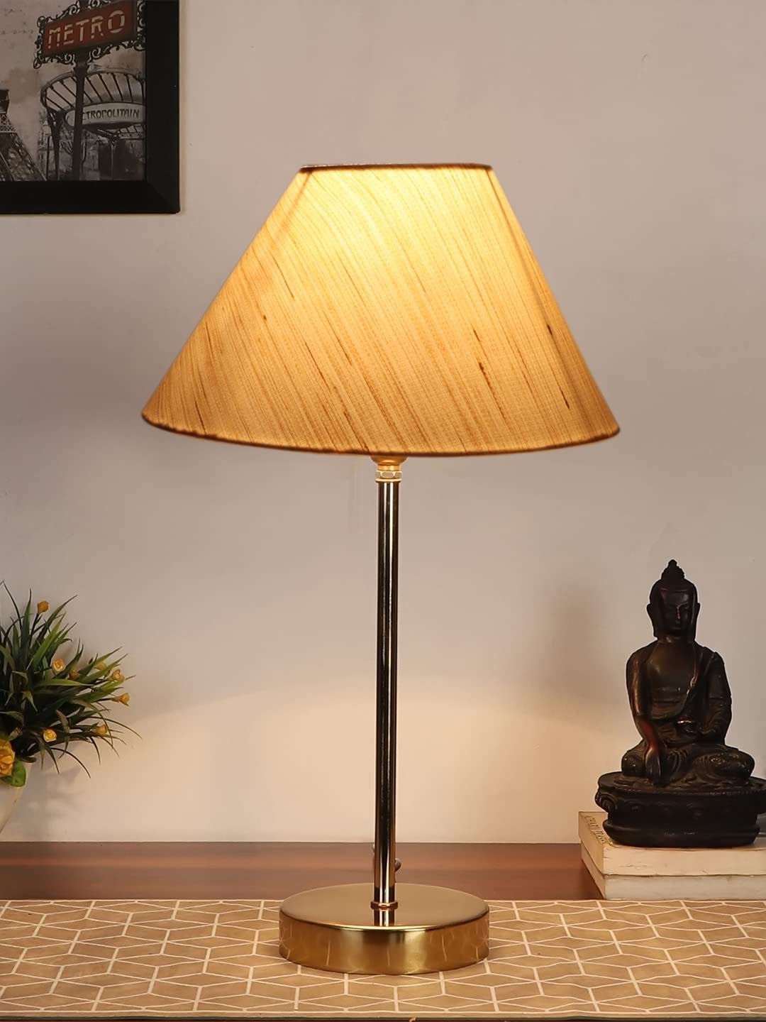 Off-White Cotton with Metal Gold Table Lamp(AD)