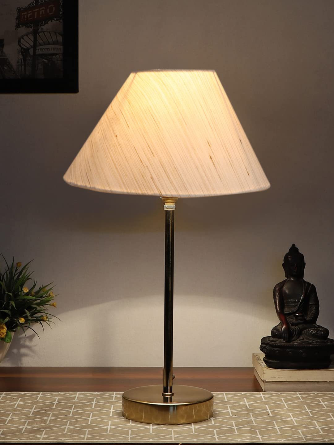 Off-White Cotton with Metal Gold Table Lamp(AD)