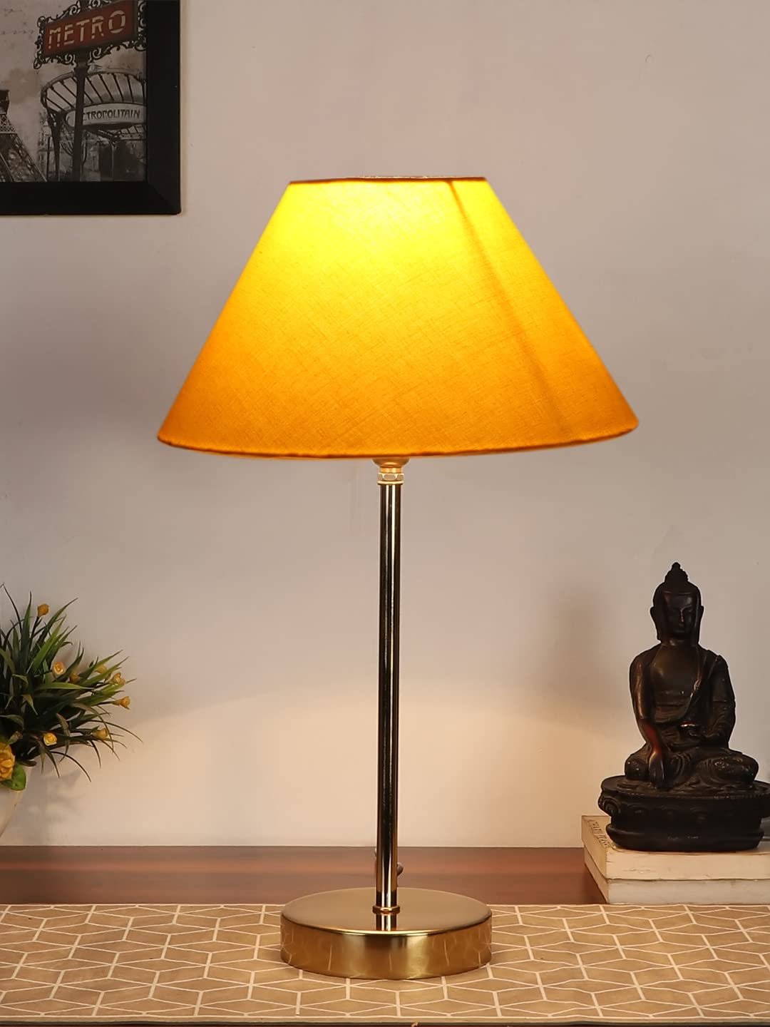 Yellow Cotton with Metal Gold Table Lamp-AH