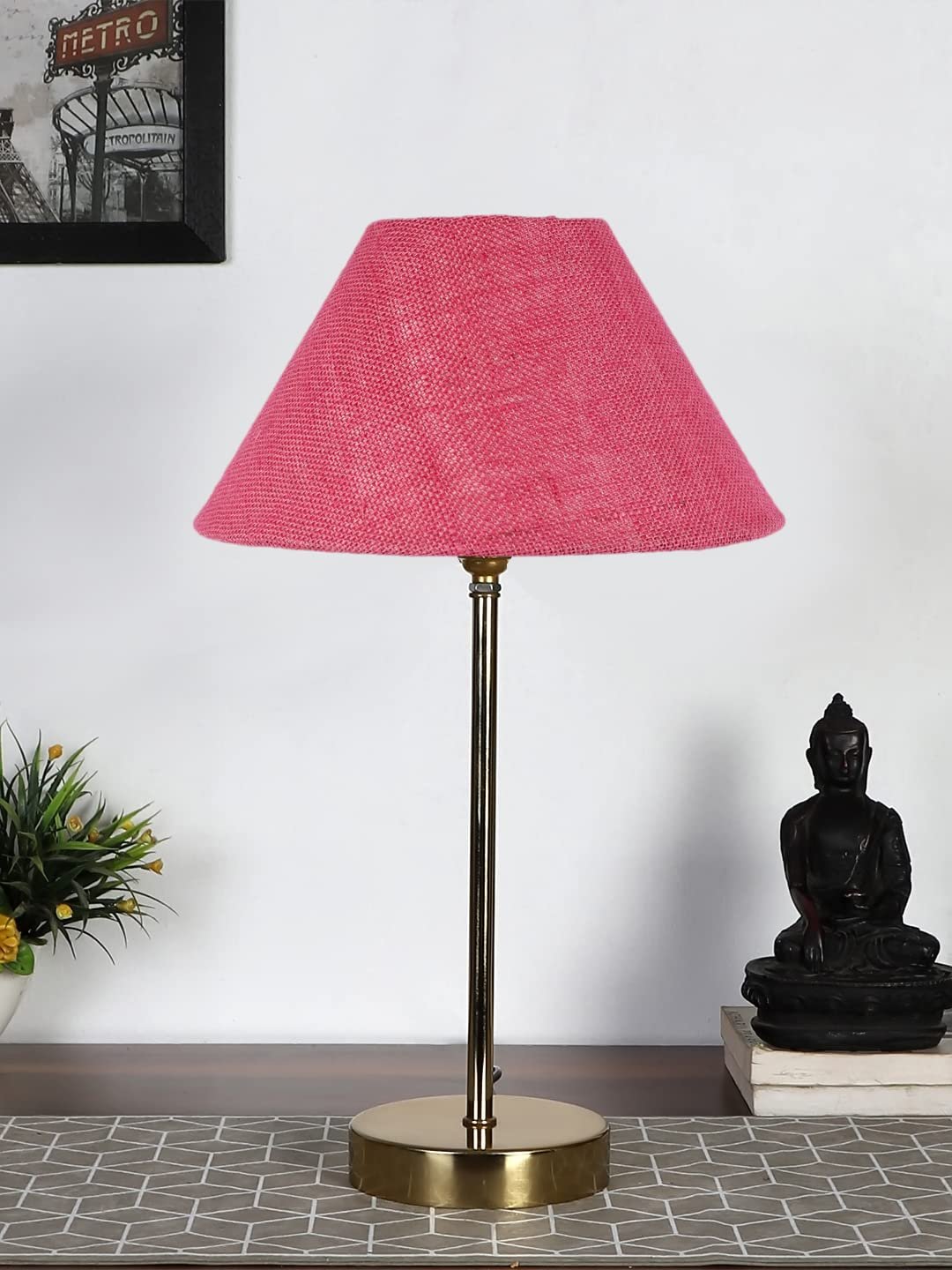 Pink Jute with Metal Gold Table Lamp-AZ