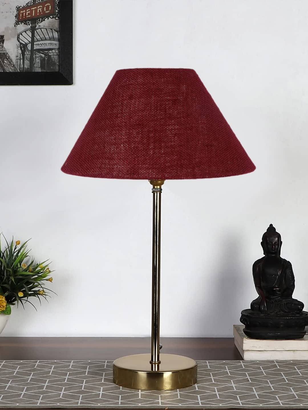 Maroon Jute with Metal Gold Table Lamp(BA