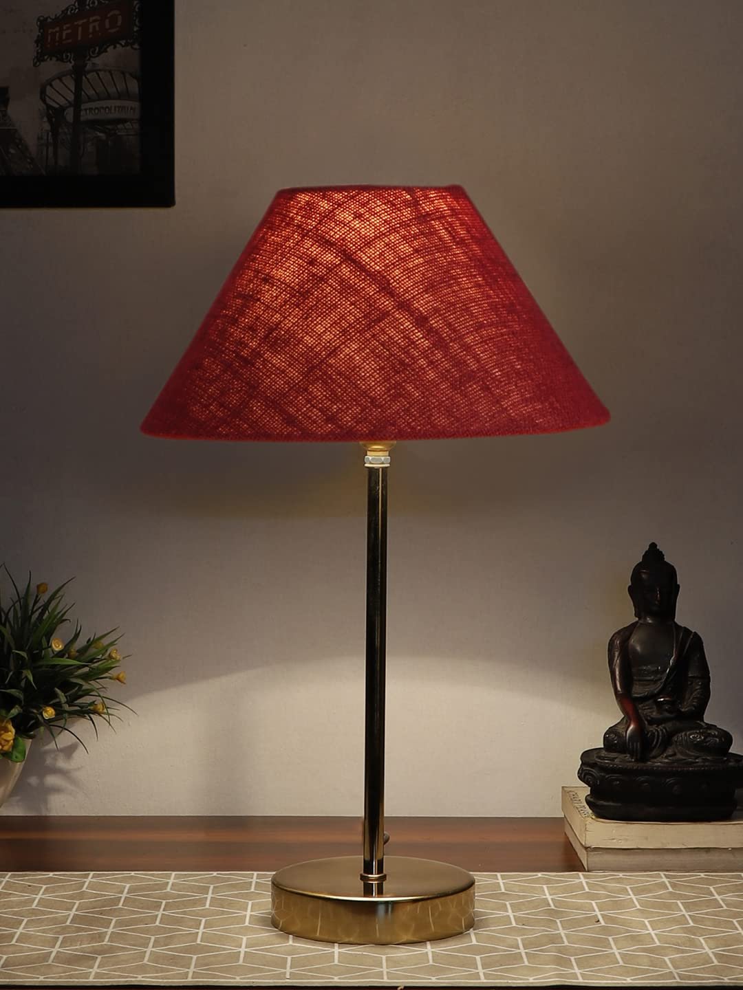 Maroon Jute with Metal Gold Table Lamp(BA