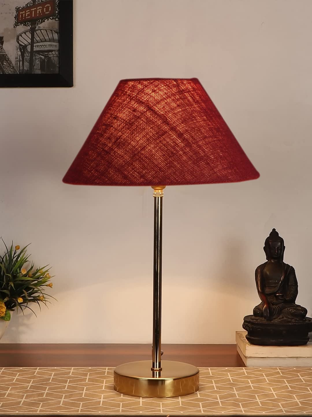 Maroon Jute with Metal Gold Table Lamp(BA