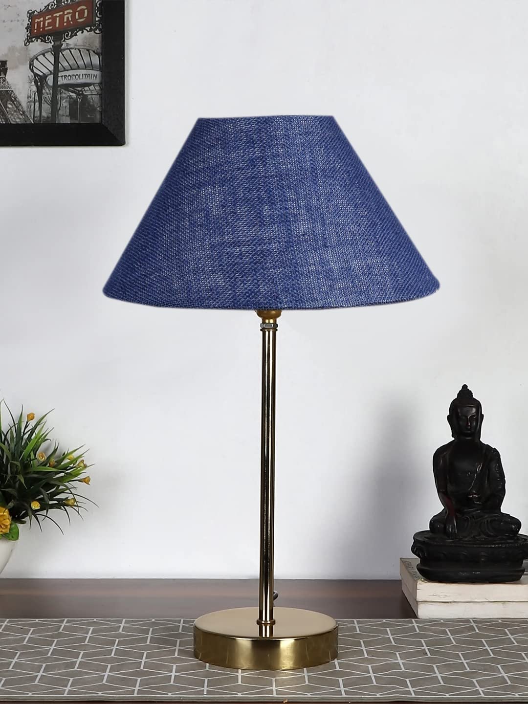 Blue Jute with Metal Gold Table Lamp-BC