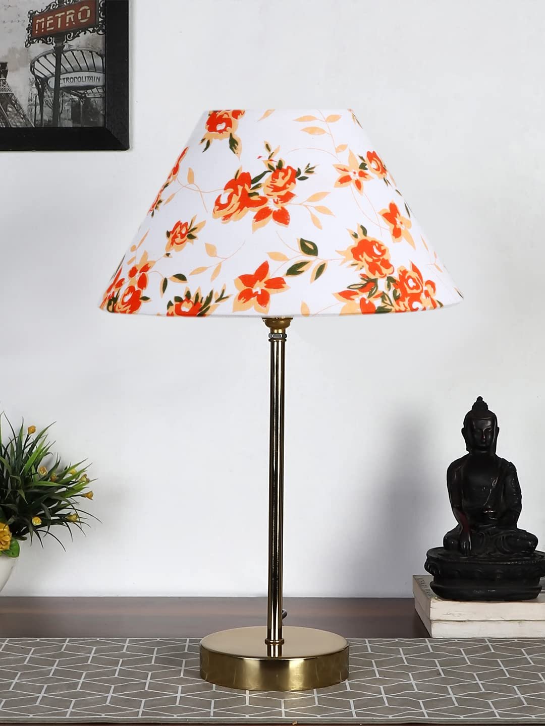 Multicolor Cotton with Metal Gold Table Lamp-BD