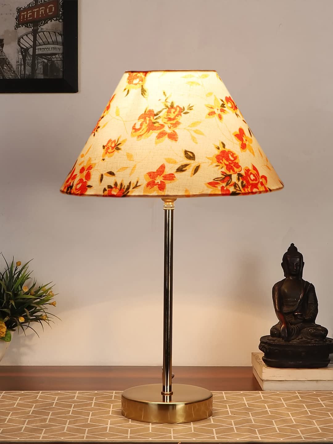 Multicolor Cotton with Metal Gold Table Lamp-BD