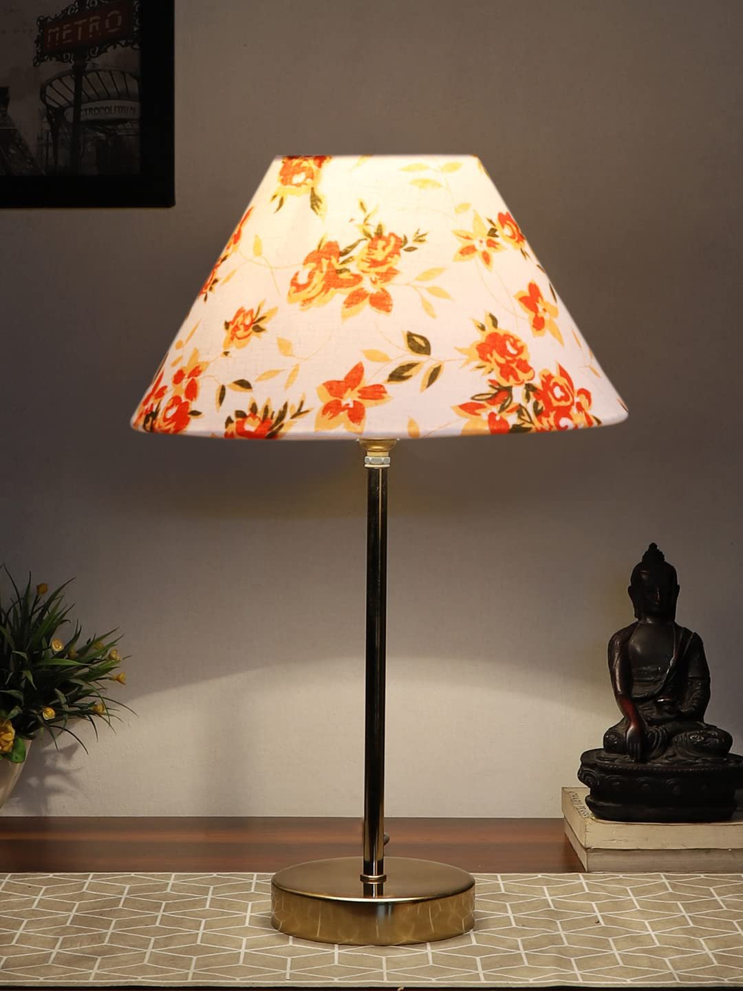 Multicolor Cotton with Metal Gold Table Lamp-BD