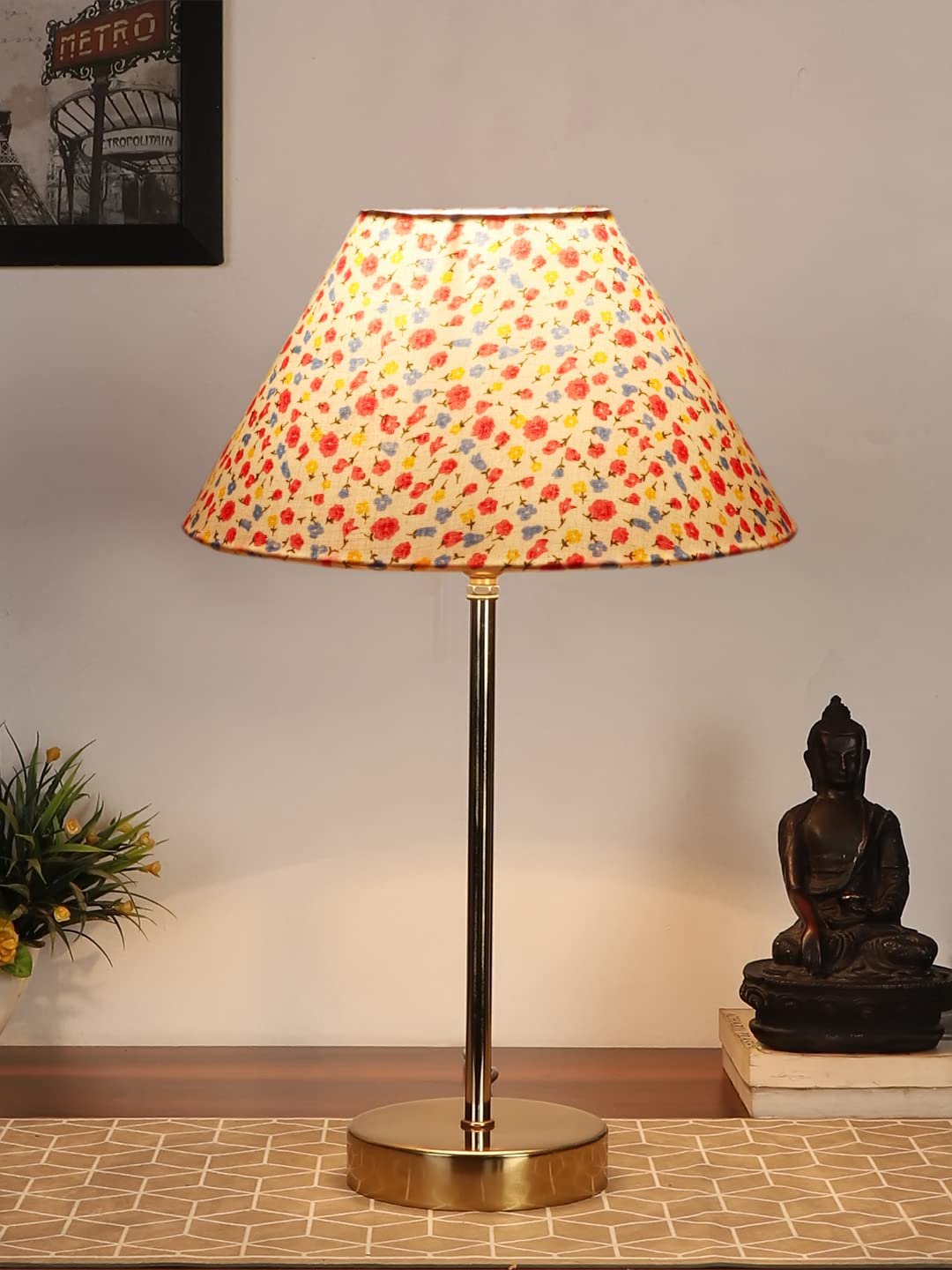 Multicolor Cotton with Metal Gold Table Lamp-BG