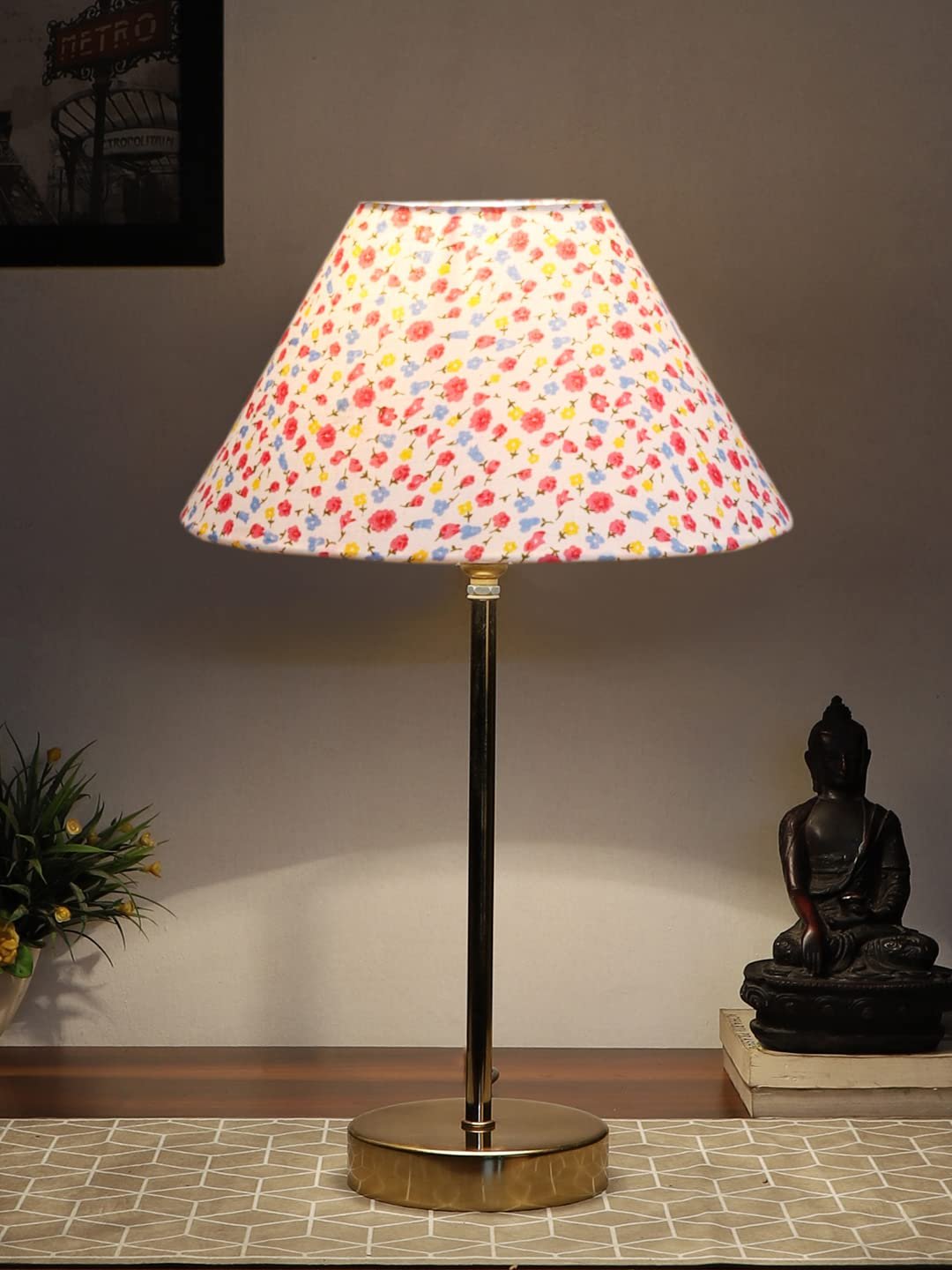 Multicolor Cotton with Metal Gold Table Lamp-BG