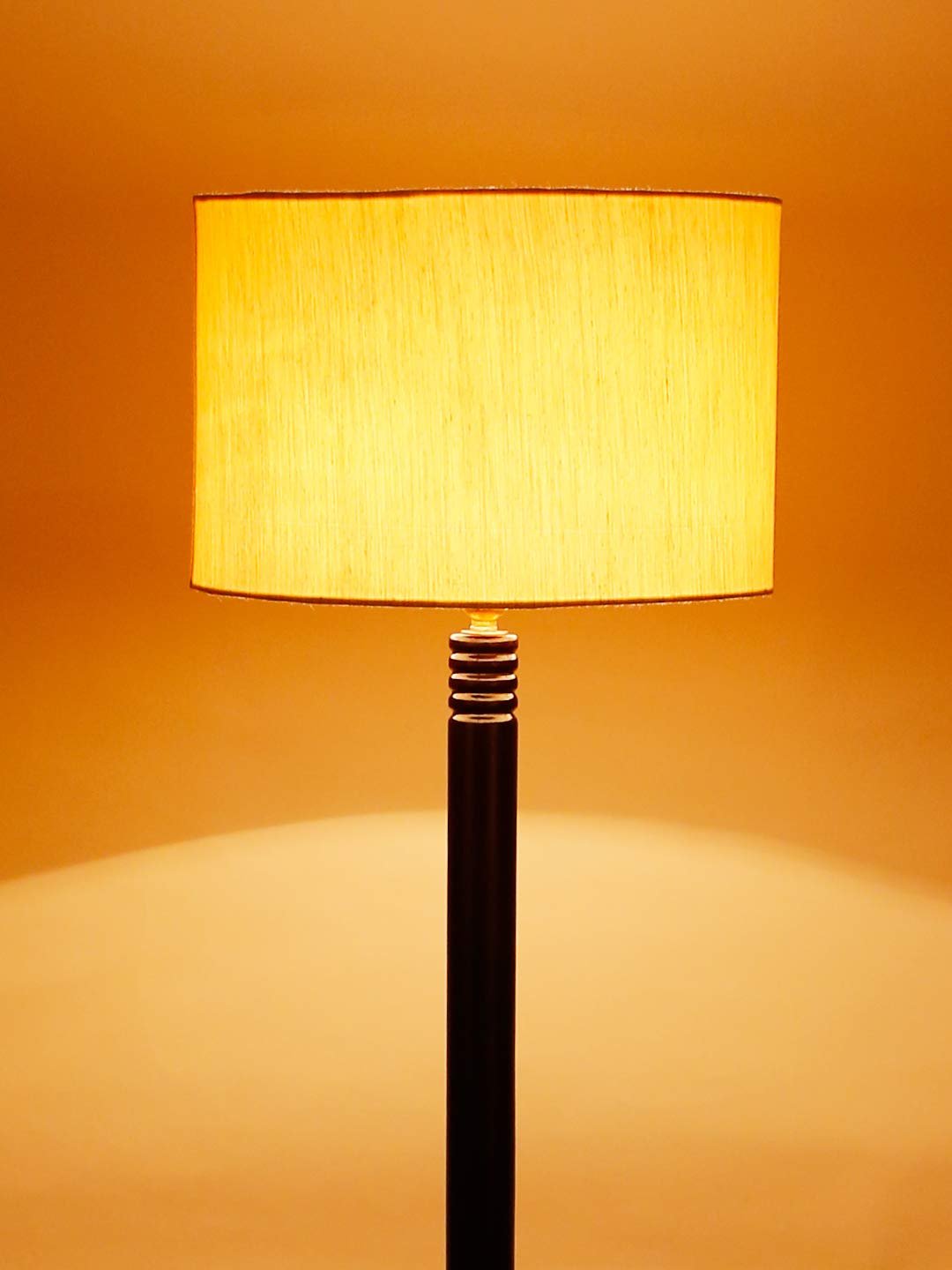 Off-White Cotton Drum Shade Wood Brown Table Floor lamp