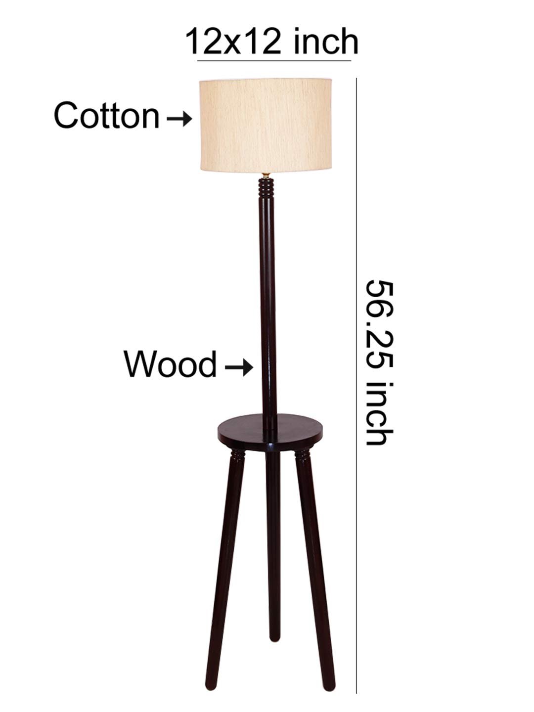 Off-White Cotton Drum Shade Wood Brown Table Floor lamp