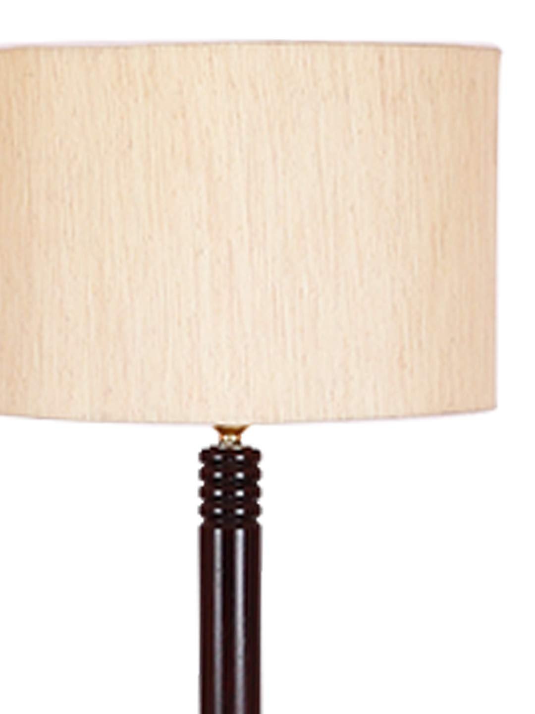 Off-White Cotton Drum Shade Wood Brown Table Floor lamp