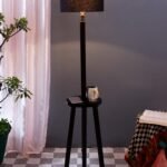 Black Cotton Drum Shade Wood Brown Table Floor lamp
