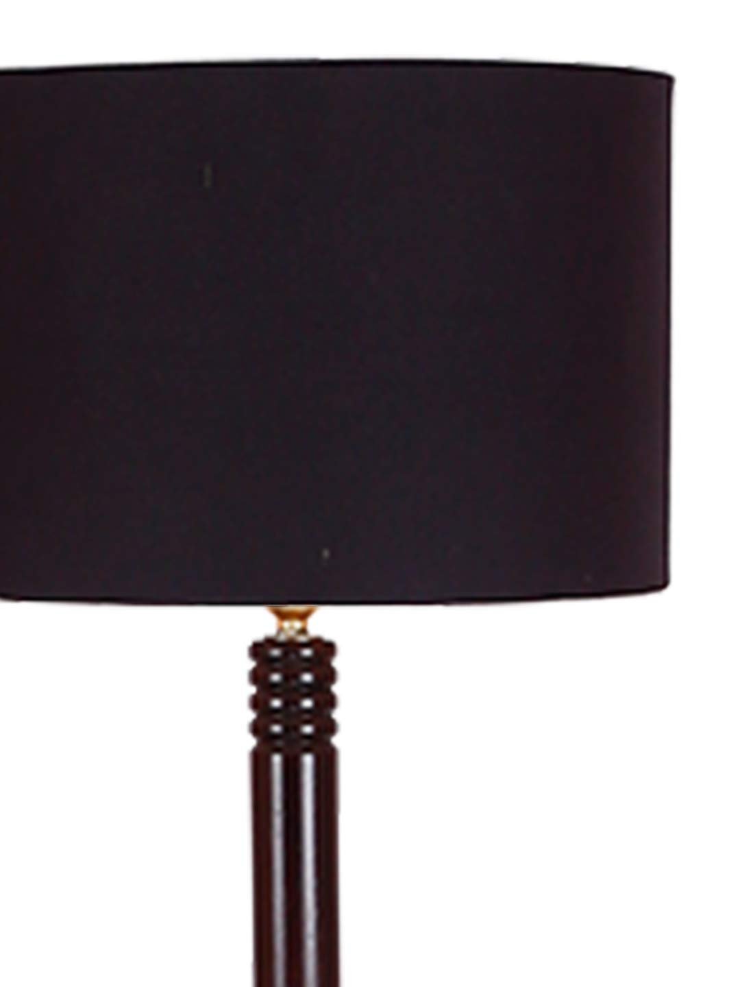 Black Cotton Drum Shade Wood Brown Table Floor lamp