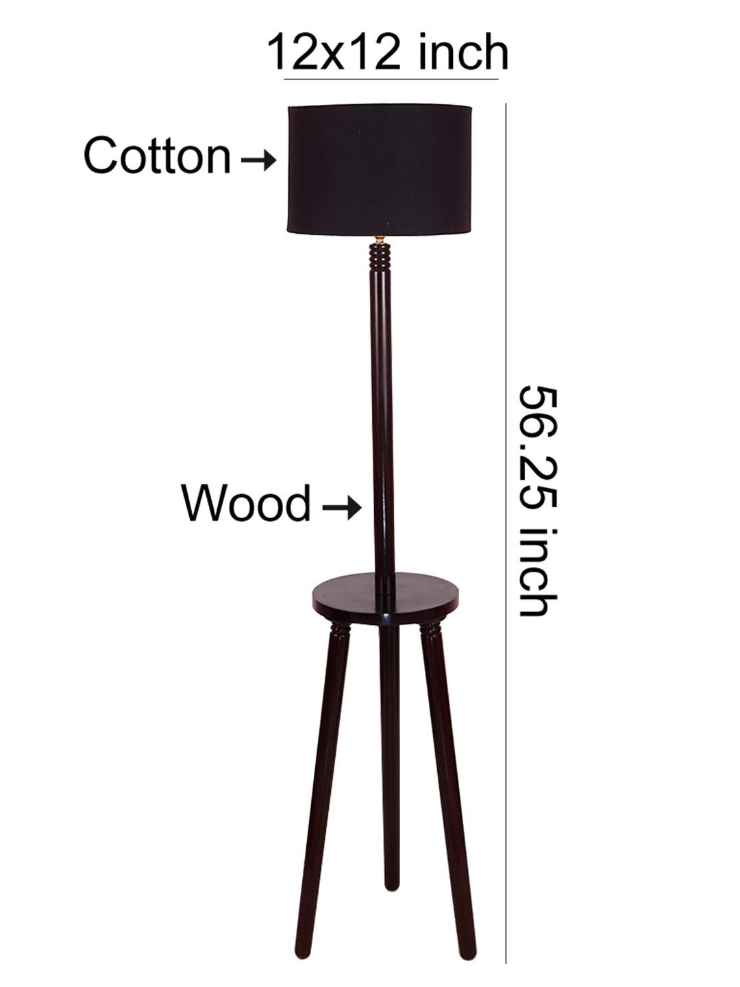 Black Cotton Drum Shade Wood Brown Table Floor lamp