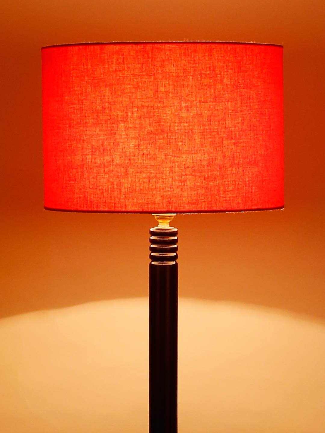 Orange Cotton Drum Shade Wood Brown Table Floor lamp