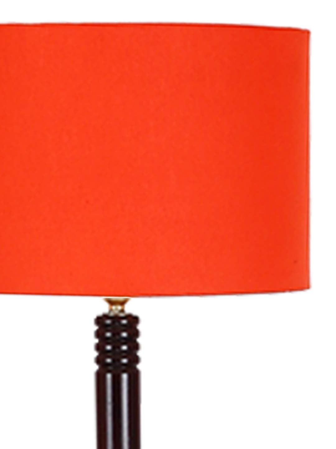 Orange Cotton Drum Shade Wood Brown Table Floor lamp