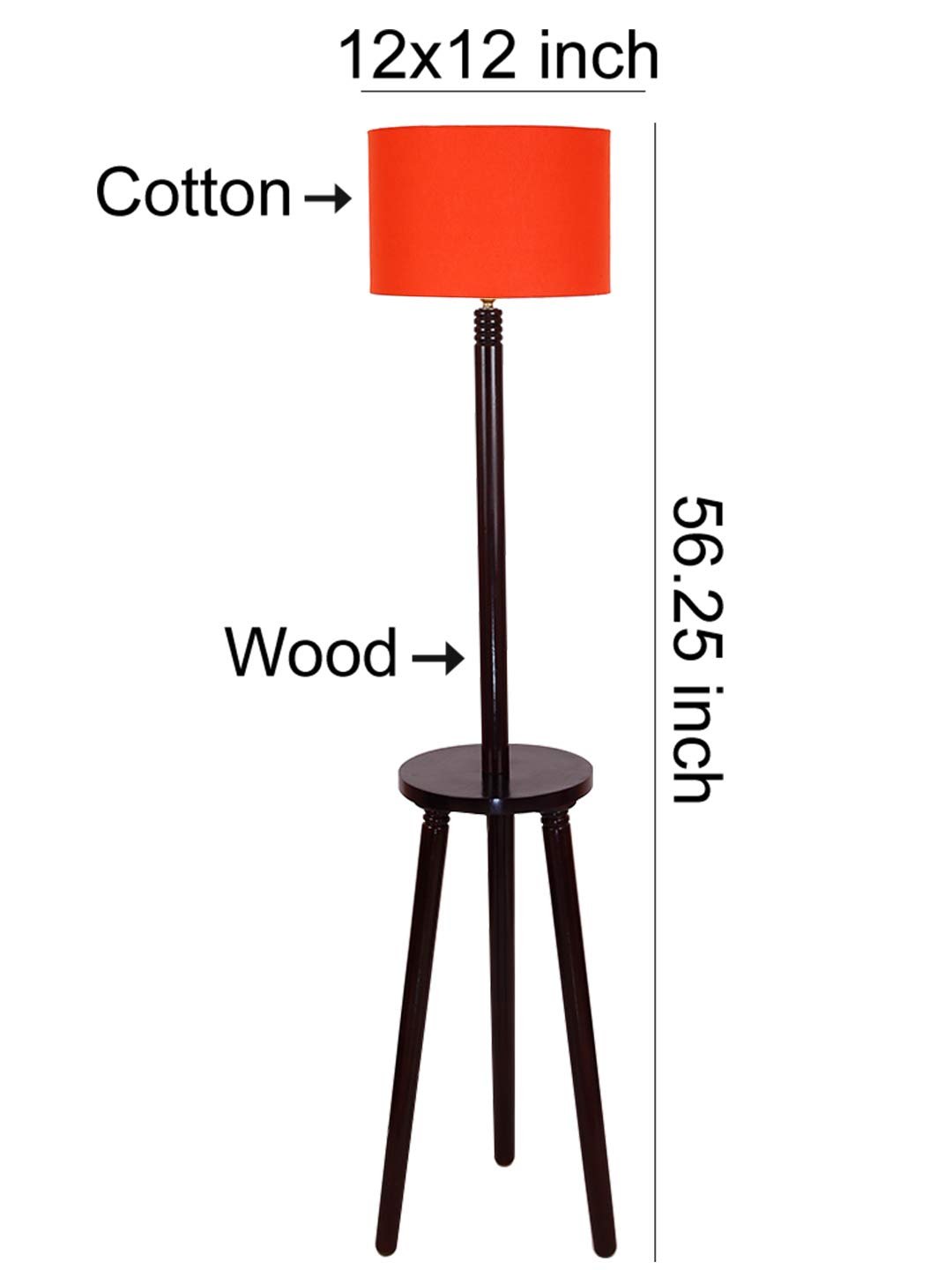 Orange Cotton Drum Shade Wood Brown Table Floor lamp