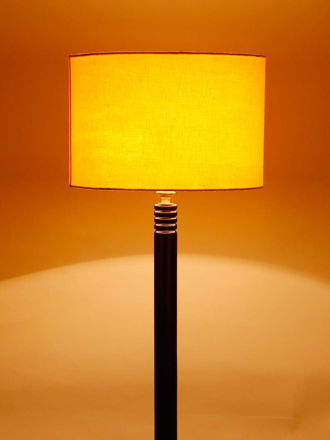 Yellow Cotton Drum Shade Wood Brown Table Floor lamp