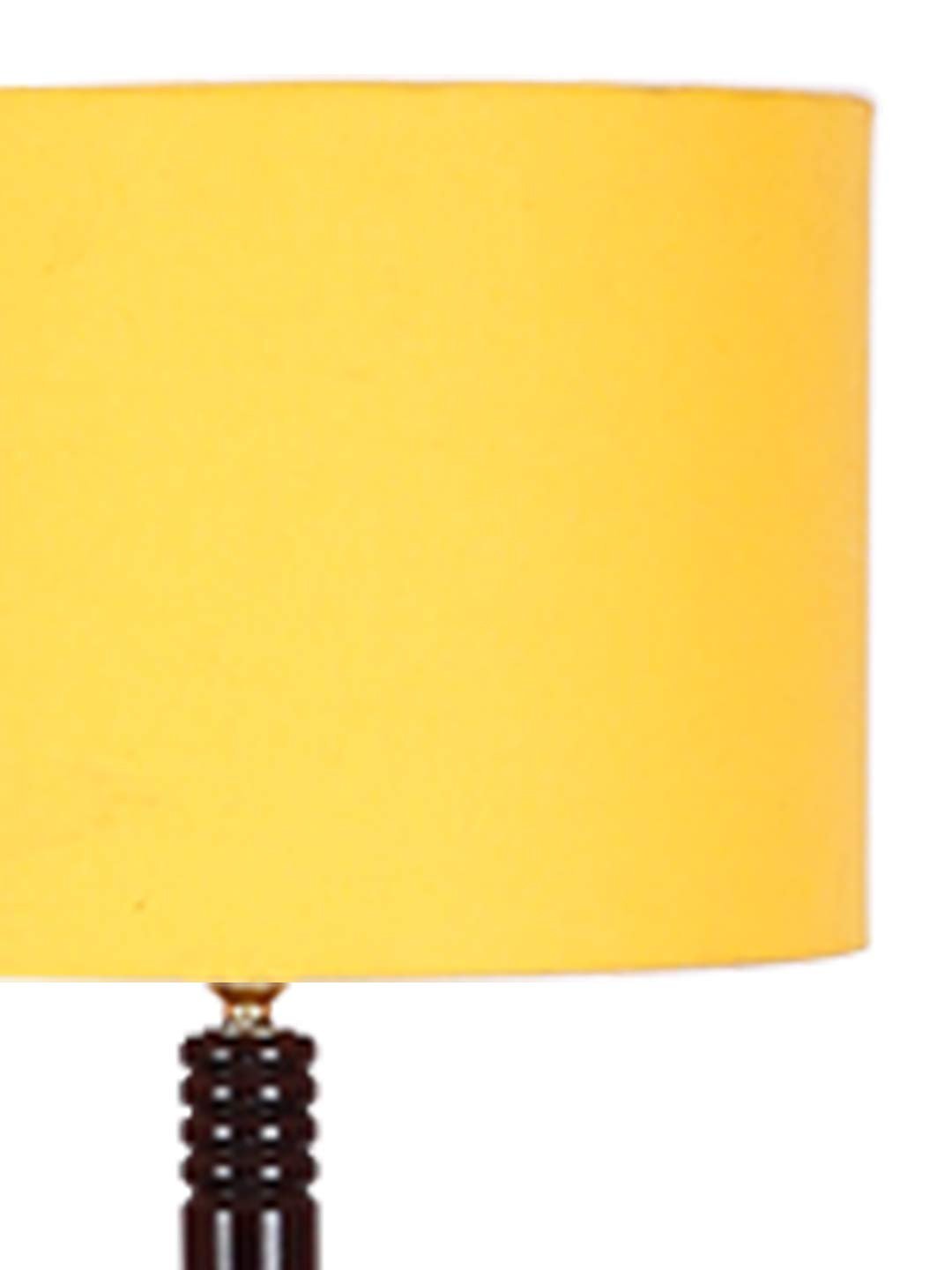 Yellow Cotton Drum Shade Wood Brown Table Floor lamp