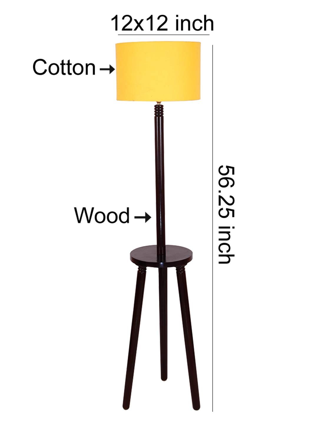 Yellow Cotton Drum Shade Wood Brown Table Floor lamp
