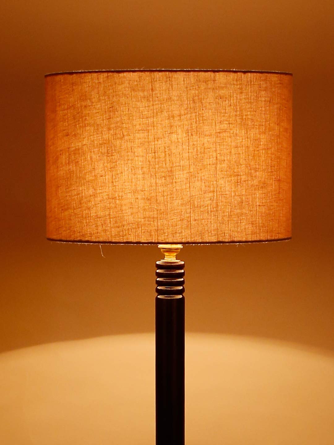 Grey Cotton Drum Shade Wood Brown Table Floor lamp