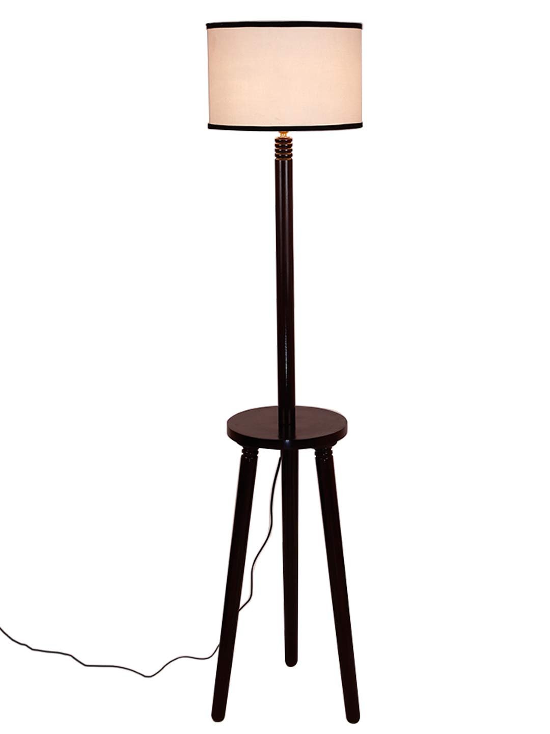 Multicolor Cotton Drum Shade Wood Brown Table Floor lamp