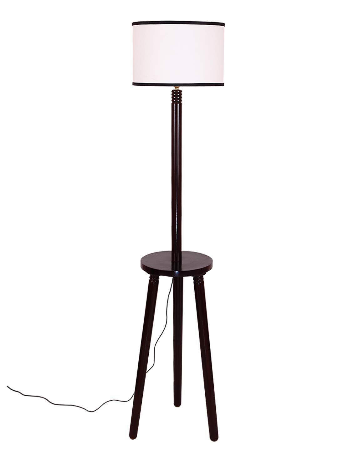 Multicolor Cotton Drum Shade Wood Brown Table Floor lamp