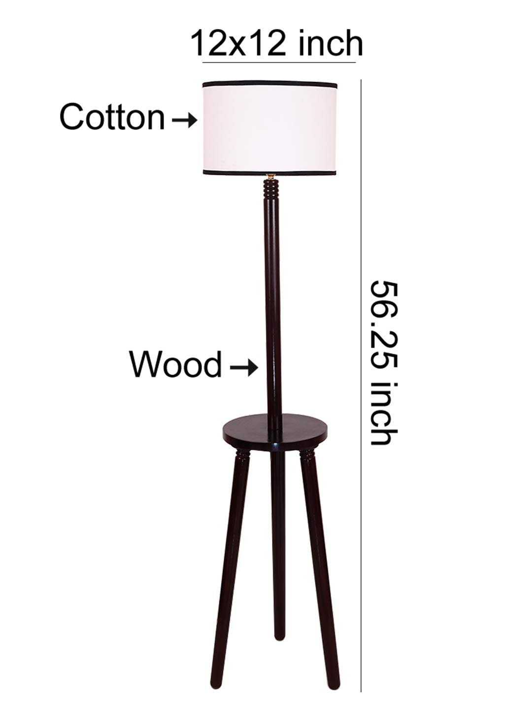 Multicolor Cotton Drum Shade Wood Brown Table Floor lamp