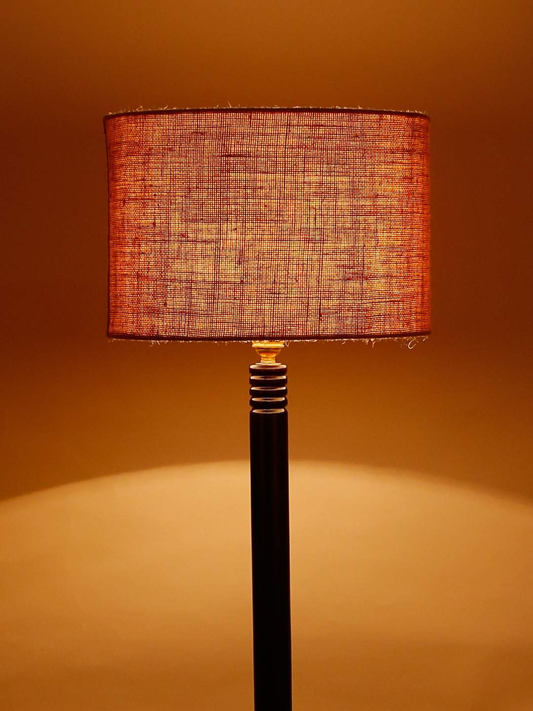 Beige Jute Drum Shade Wood Brown Table Floor lamp