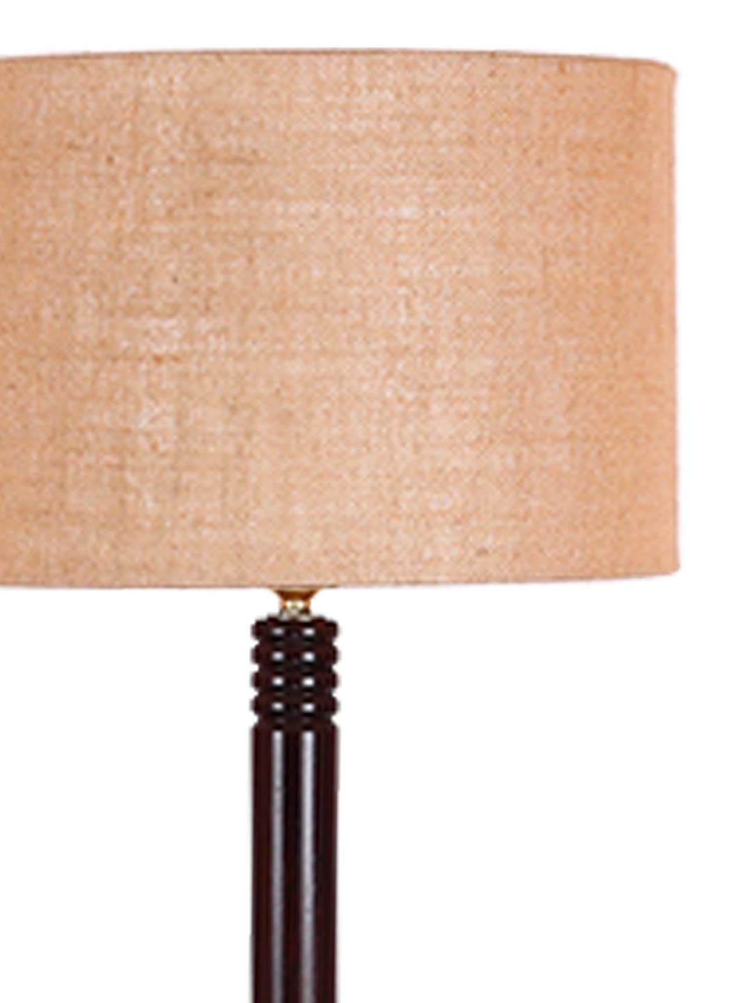 Beige Jute Drum Shade Wood Brown Table Floor lamp