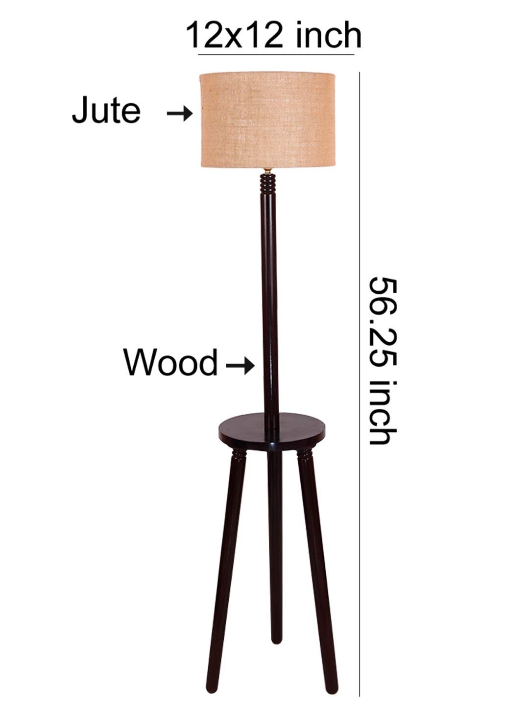 Beige Jute Drum Shade Wood Brown Table Floor lamp