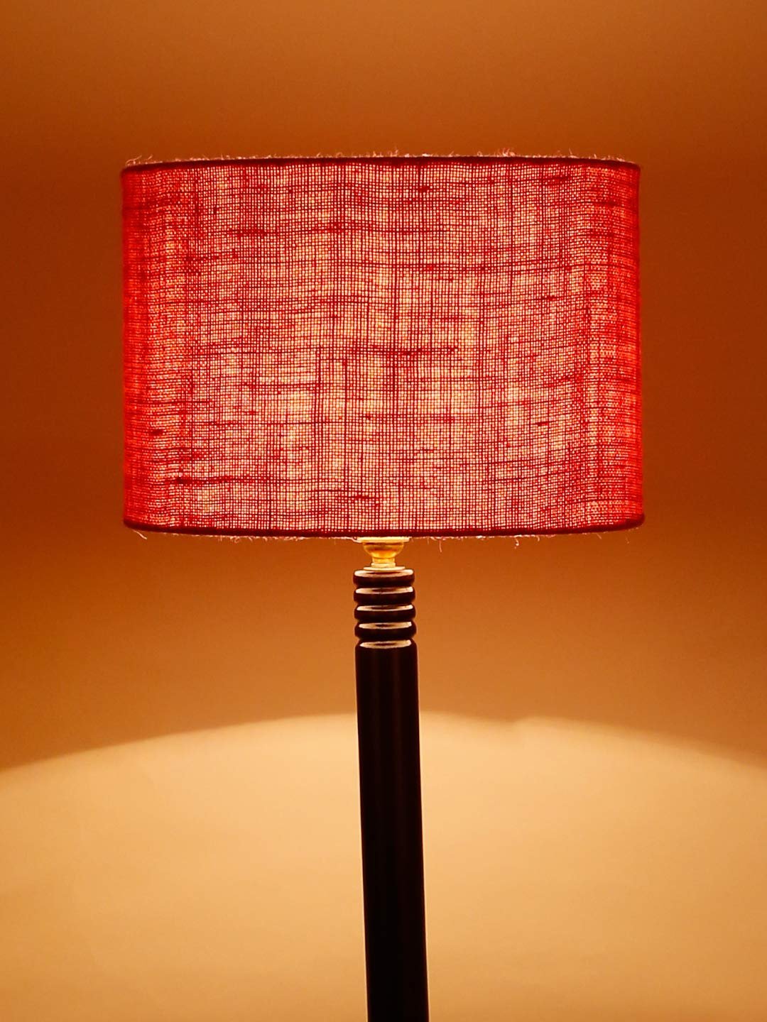 Pink Jute Drum Shade Wood Brown Table Floor lamp