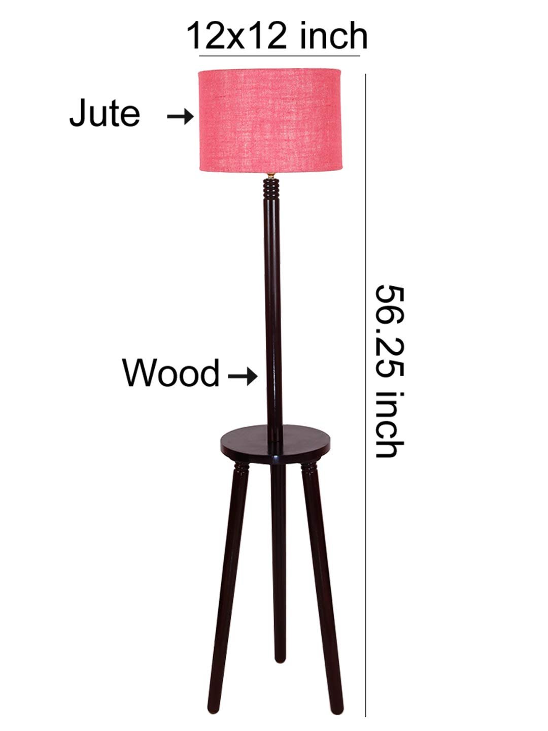 Pink Jute Drum Shade Wood Brown Table Floor lamp