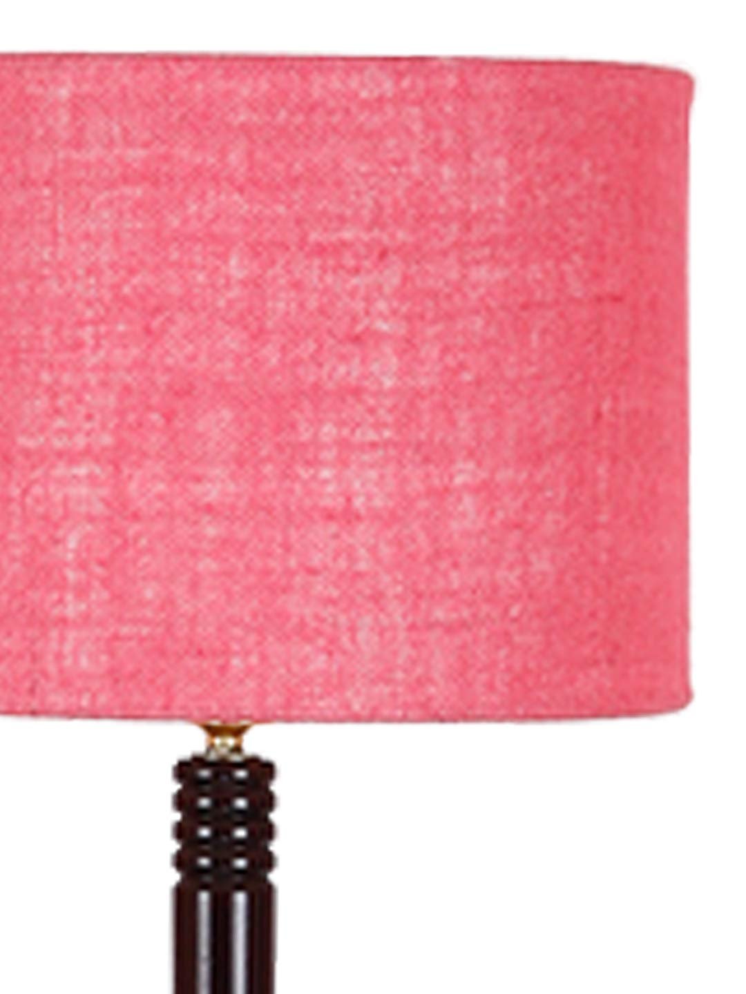 Pink Jute Drum Shade Wood Brown Table Floor lamp
