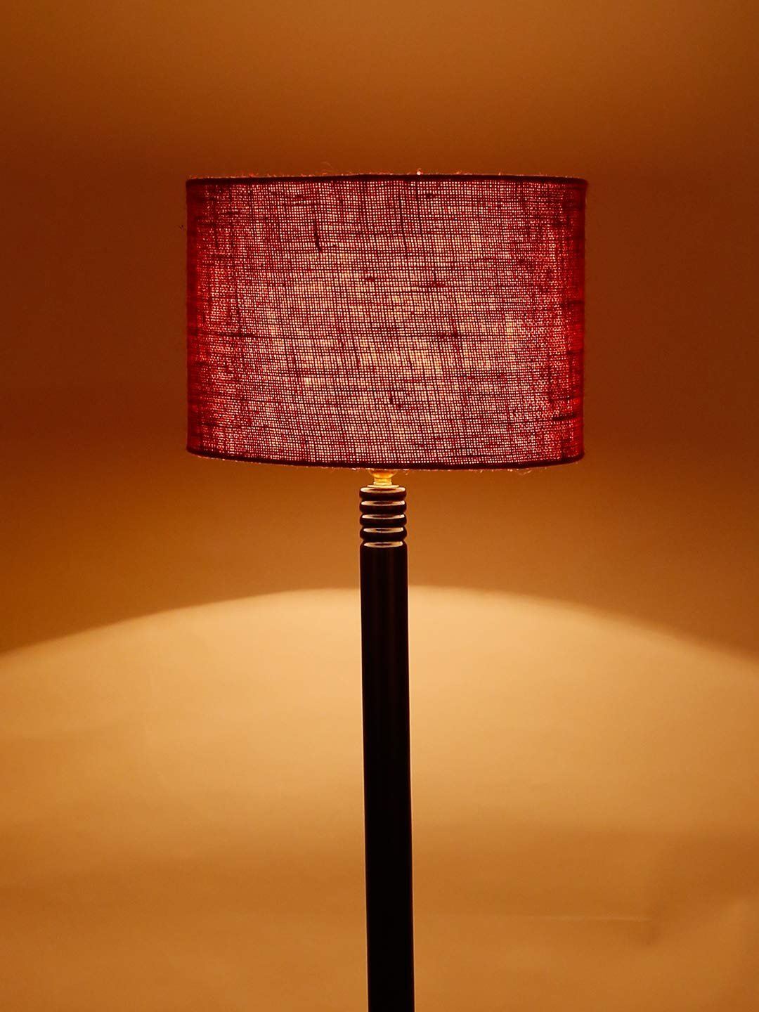 Maroon Jute Drum Shade Wood Brown Table Floor lamp