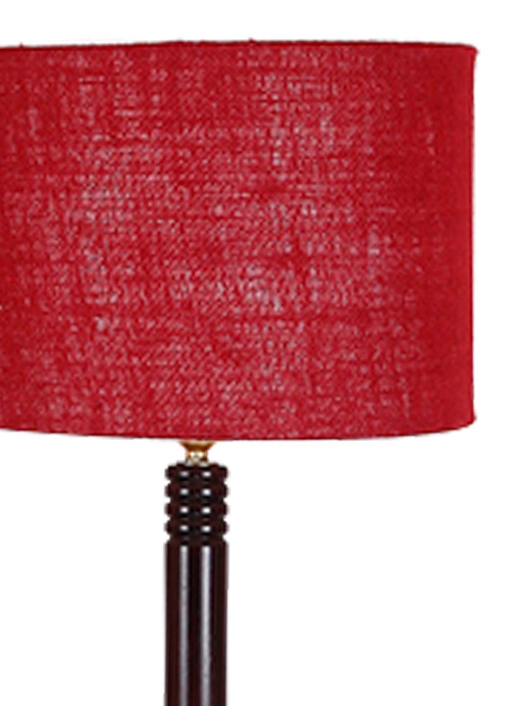 Maroon Jute Drum Shade Wood Brown Table Floor lamp