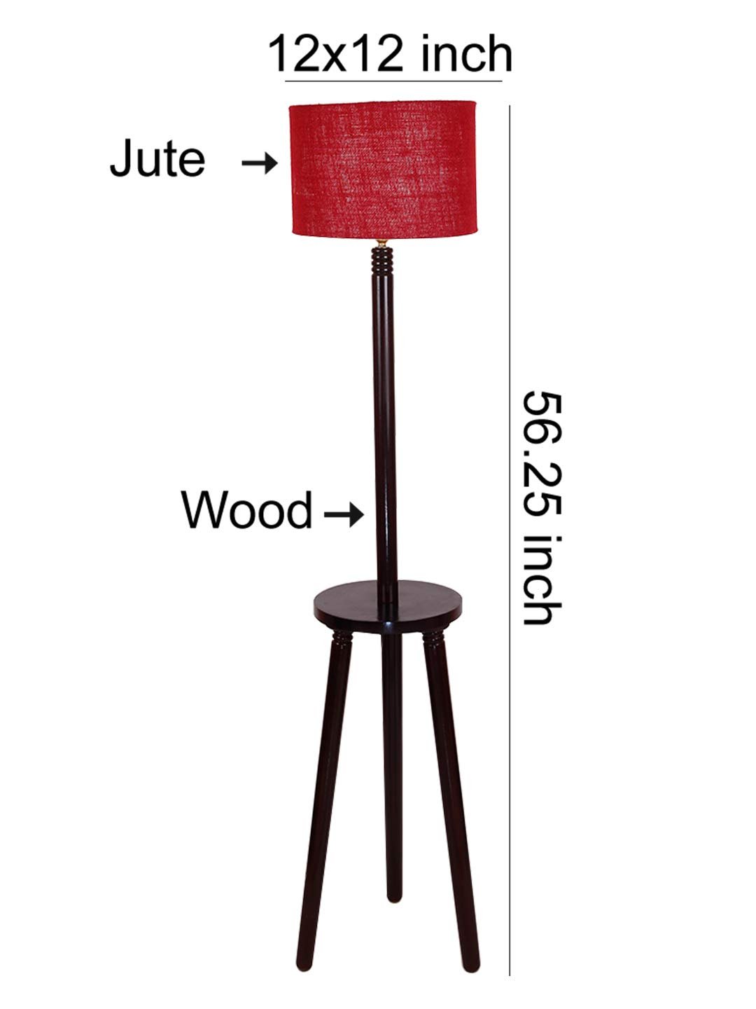 Maroon Jute Drum Shade Wood Brown Table Floor lamp