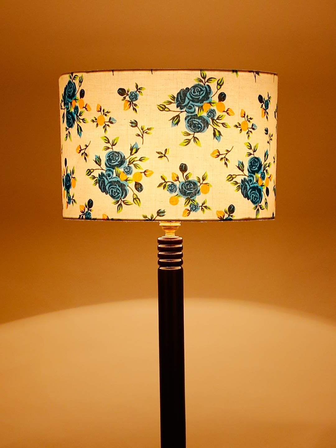 Multicolor Cotton Drum Shade Wood Brown Table Floor lamp