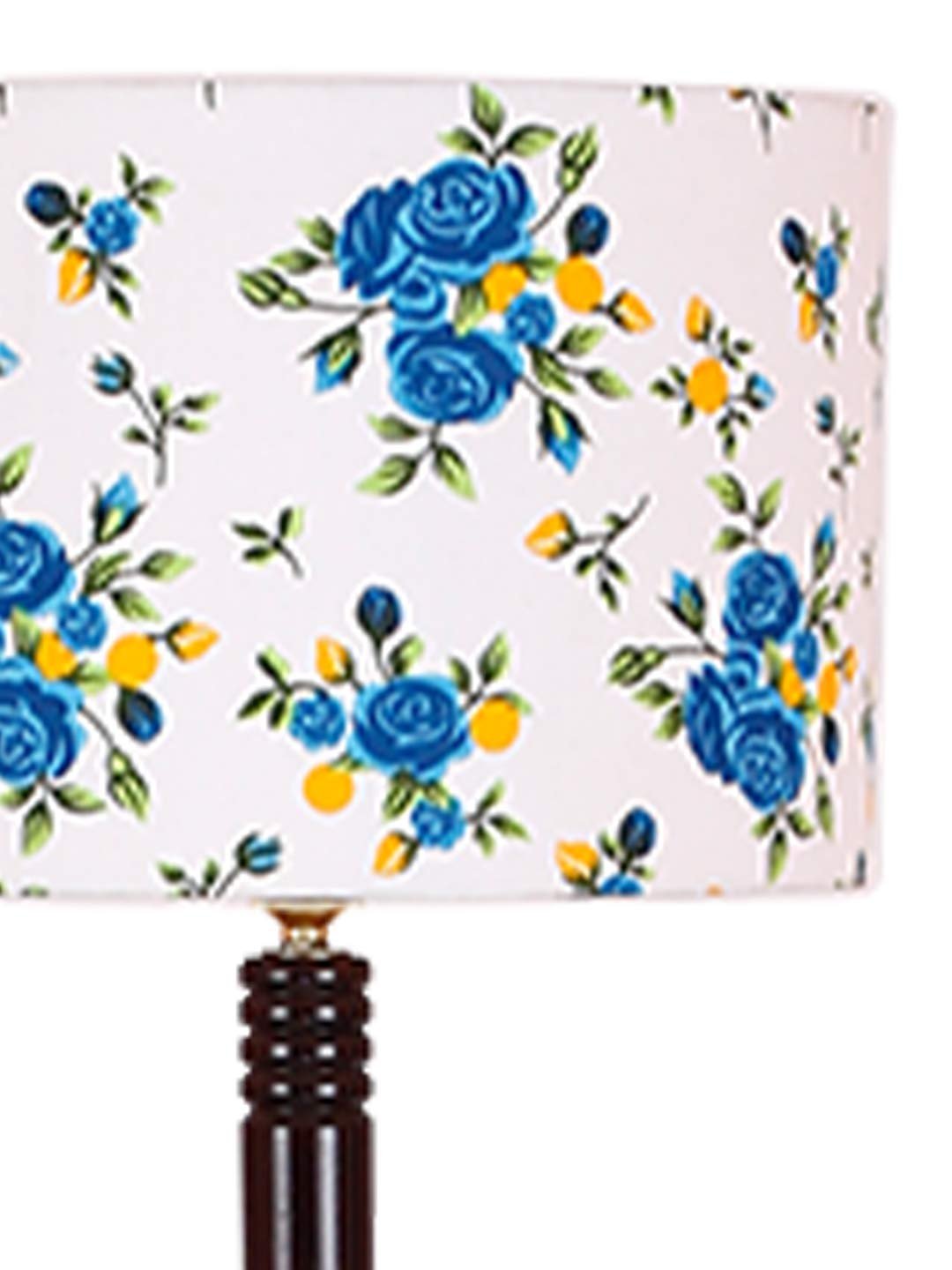 Multicolor Cotton Drum Shade Wood Brown Table Floor lamp