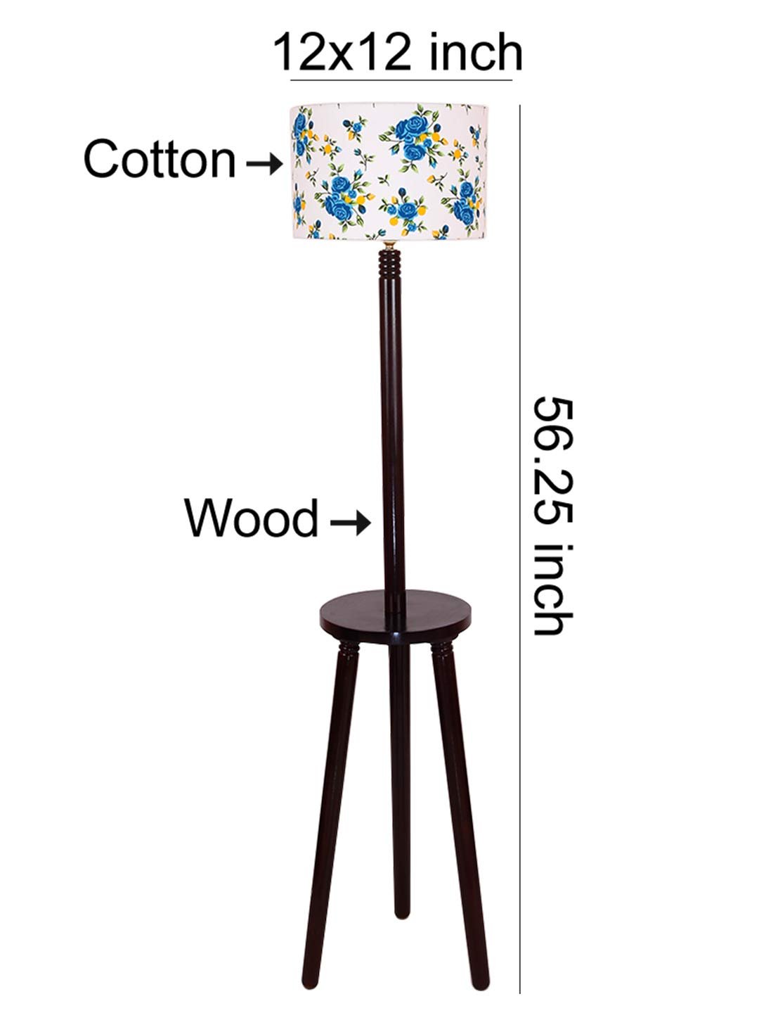 Multicolor Cotton Drum Shade Wood Brown Table Floor lamp