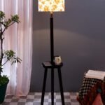 Multicolor Cotton Drum Shade Wood Brown Table Floor lamp