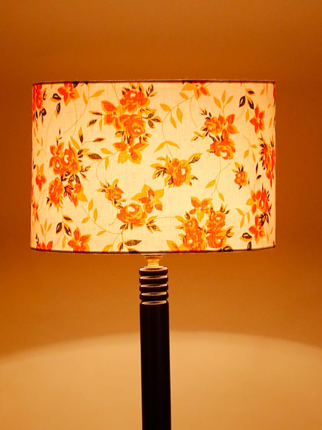 Multicolor Cotton Drum Shade Wood Brown Table Floor lamp