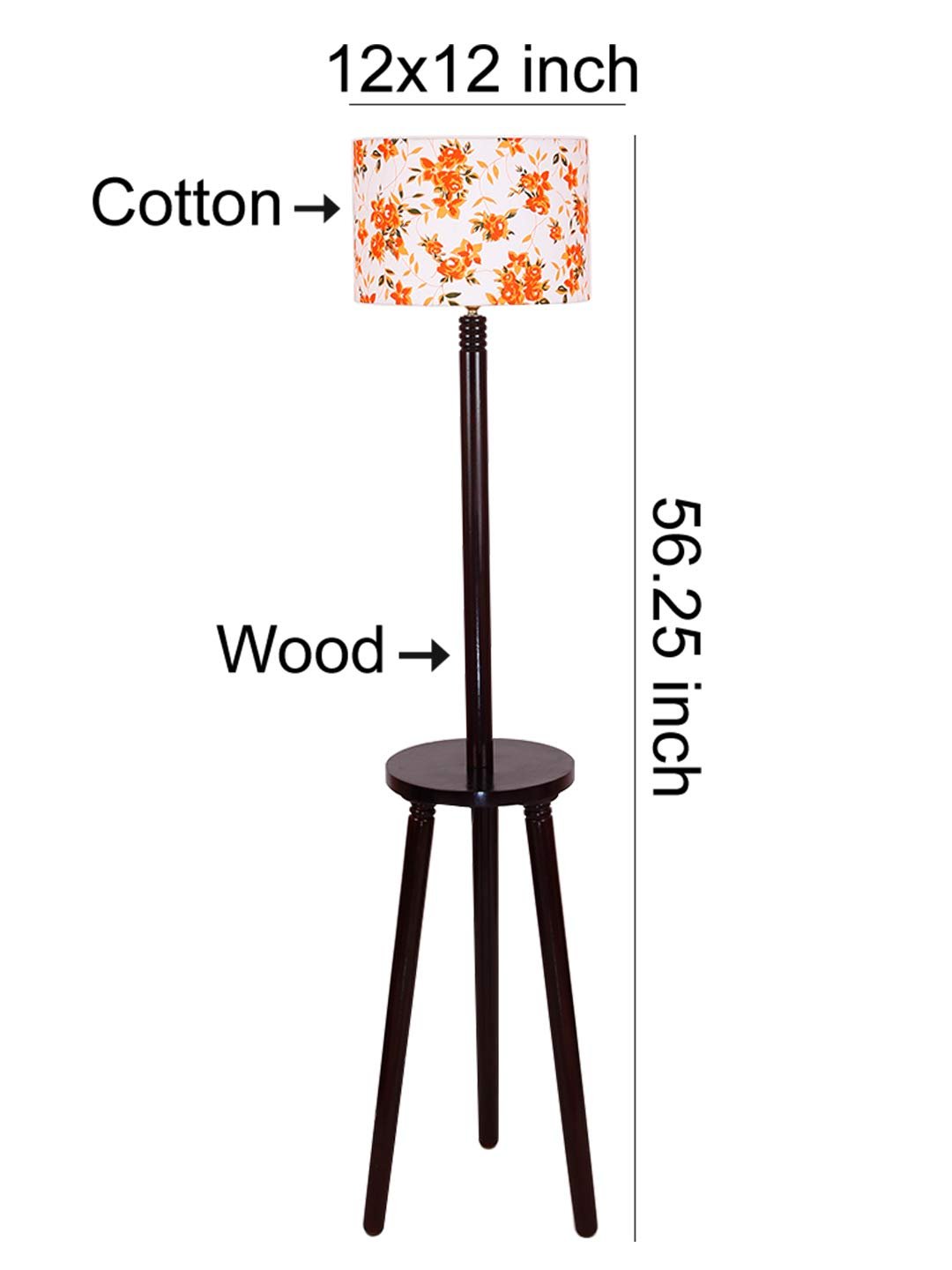 Multicolor Cotton Drum Shade Wood Brown Table Floor lamp