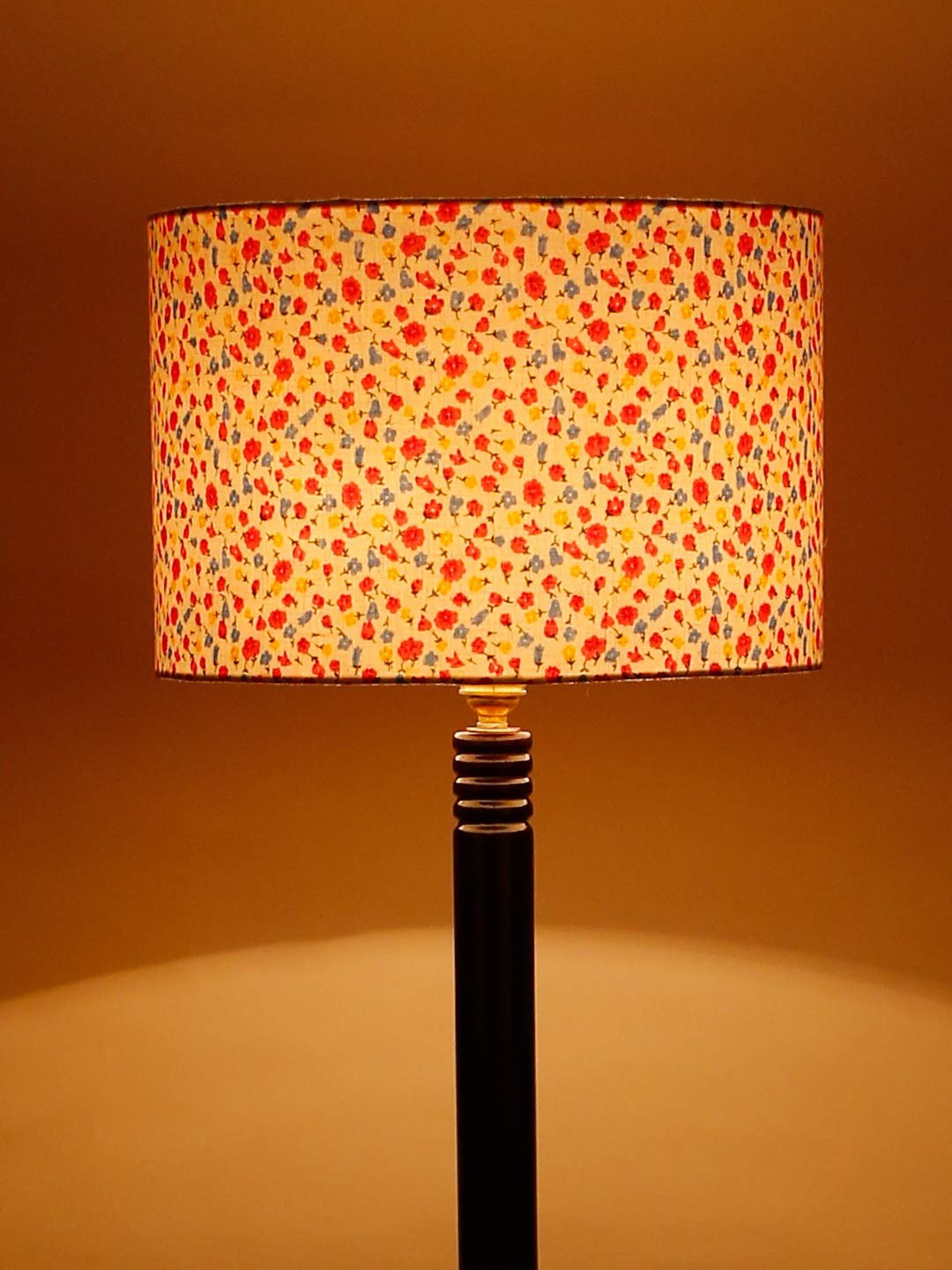 Multicolor Cotton Drum Shade Wood Brown Table Floor lamp