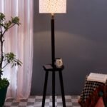 Multicolor Cotton Drum Shade Wood Brown Table Floor lamp