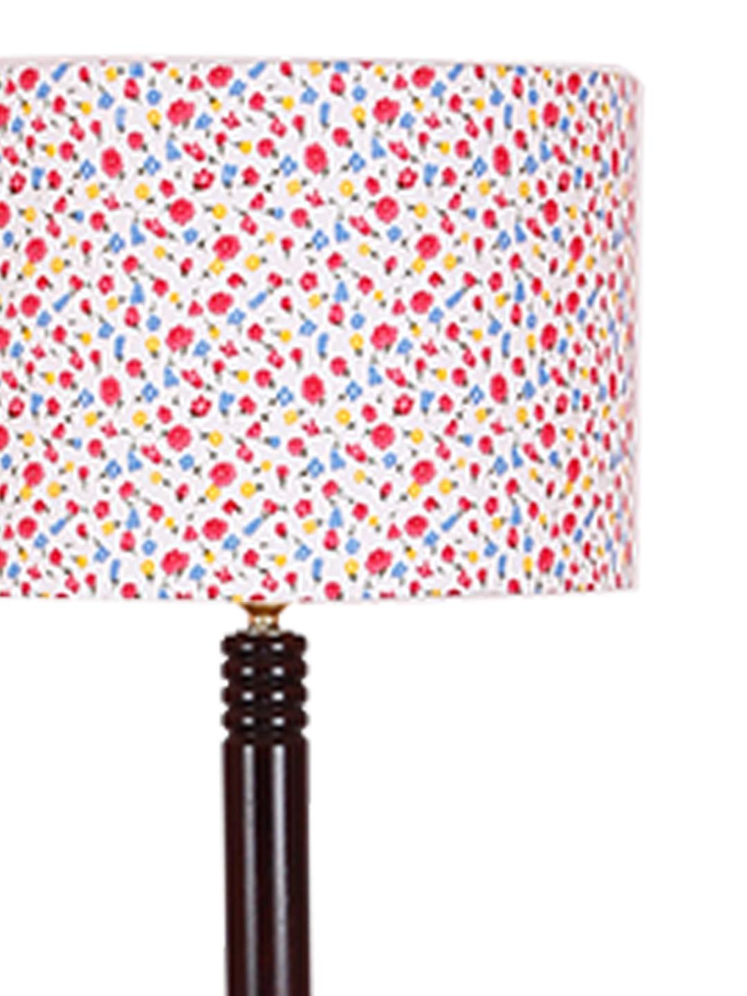 Multicolor Cotton Drum Shade Wood Brown Table Floor lamp