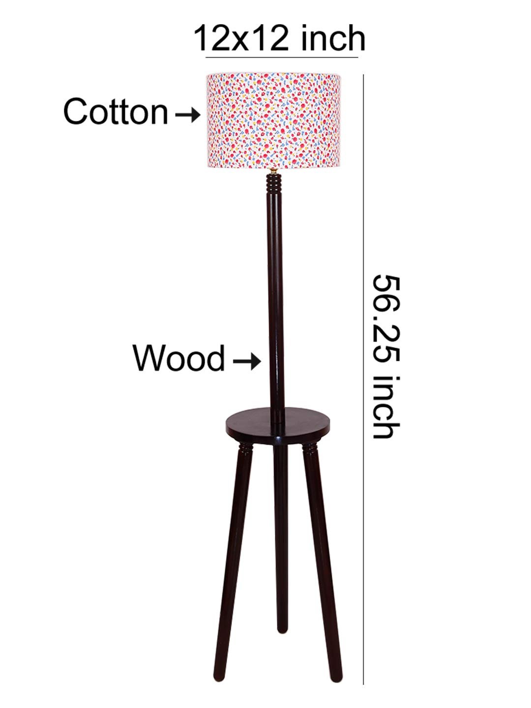 Multicolor Cotton Drum Shade Wood Brown Table Floor lamp